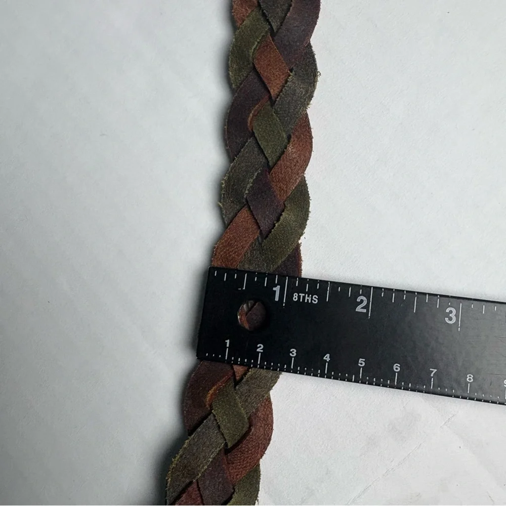 Vintage Women's Medium Belt Leather Braided Y2K Green Maroon Brown K4020106